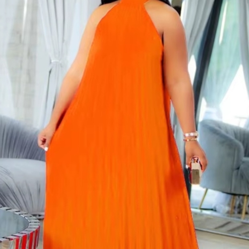 Plus Size Orange Halter Maxi Dress